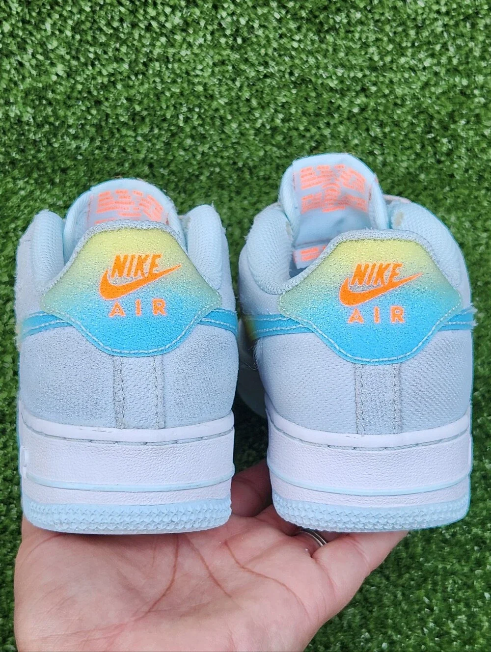 Nike Air Force 1 Low Running Little Blue Orange Leather Big Girls Size 4.5 Youth